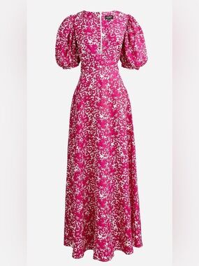 J. Crew Collection puff-sleeve V-neck maxi dress in drapey floral NWT